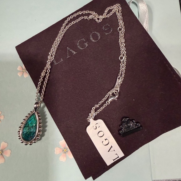 New with tags Lagos Maya Chrysocolla pendant trardrop with Lagos signature chain